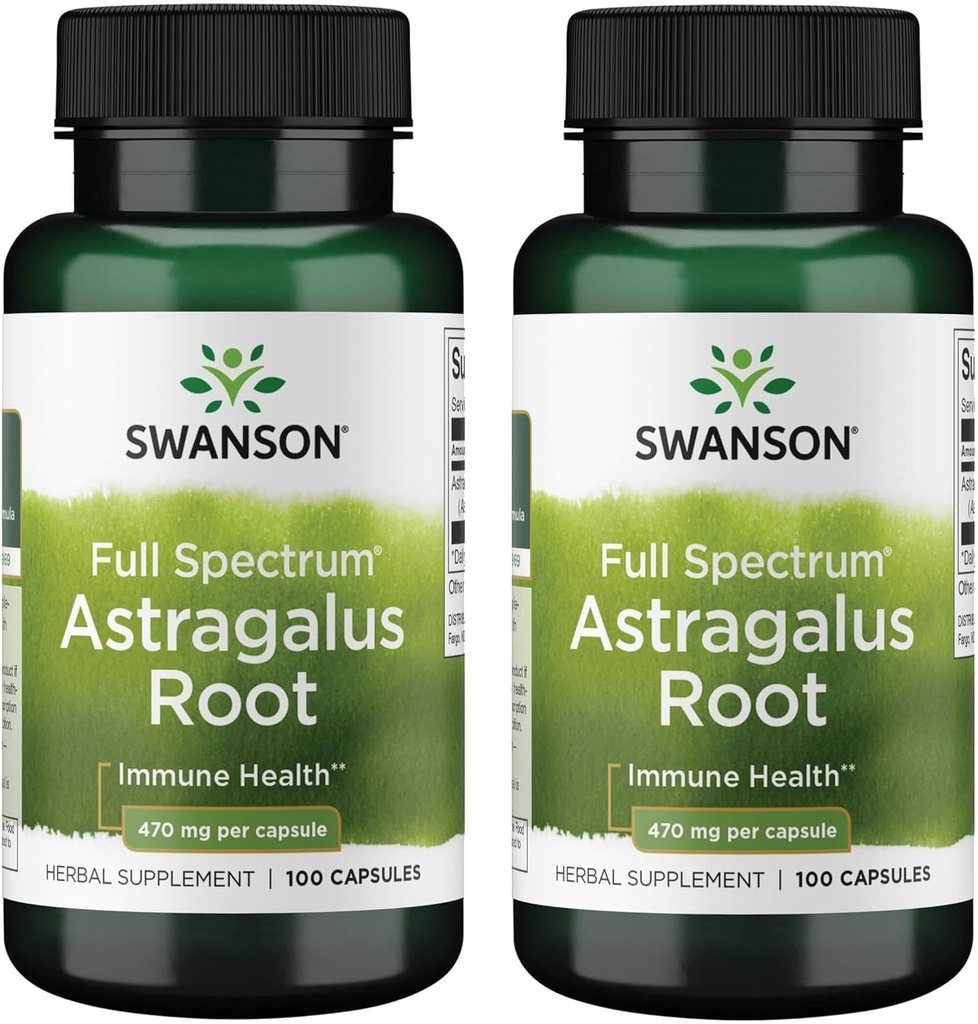 Swanson Astragalus Root - Herbal Supplement Immune System Support - Natural Formula Supporting Heart & Liver Health - (100 Capsules, 470 mg each) (2 Pack)