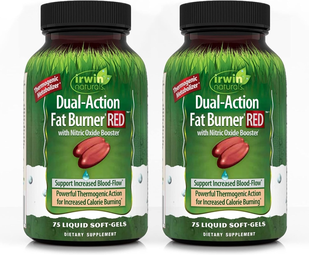 Irwin Naturals Dual-Action Fat Burner RED - 75 Sıvı Yumuşak-Gelişme, 2 Paket - Nitrik Çimento ATM ile Güçlü Termogenic - 50 Toplam Hizmetler