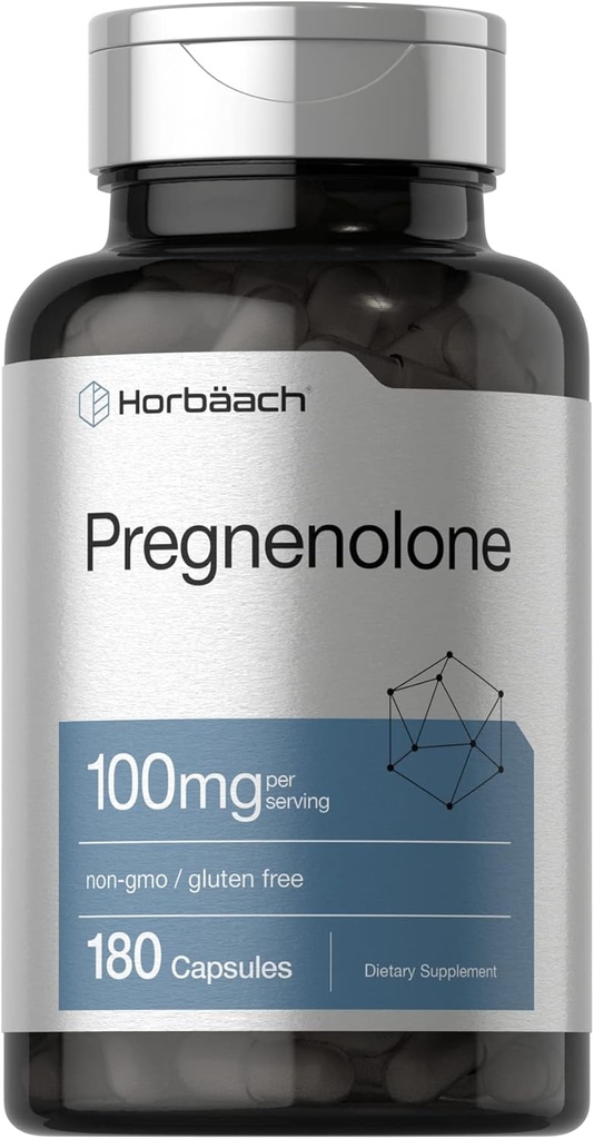 Horbäach Pregnenolone 100 mg | 180 Capsules | Non-GMO ve Gluten Free Supplement Supplement Supplement