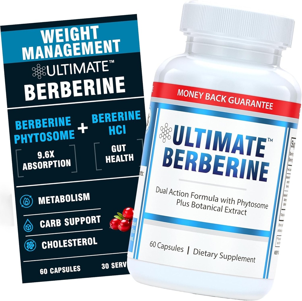 Ultimate Berberine Sağlıklı Kilo Yönetimi, Metabolism & Gut Health - Dual Action Formula ile 9.6 Absity & Cholesterol Destek - 1000 mg Klinik Olarak Proven Supplement