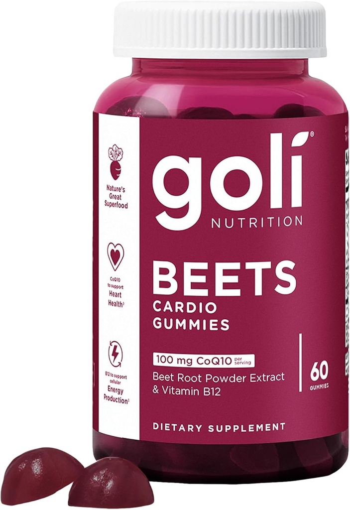 Goli Beslenme Supplement, Beets Cardio Gummy - 60 Kont - 100 mg CoQ10 & Beet Root Extract - Gluten-Free, Vegan, Non-GMO ve Gelatin-Free. Nature's Great Superfood.