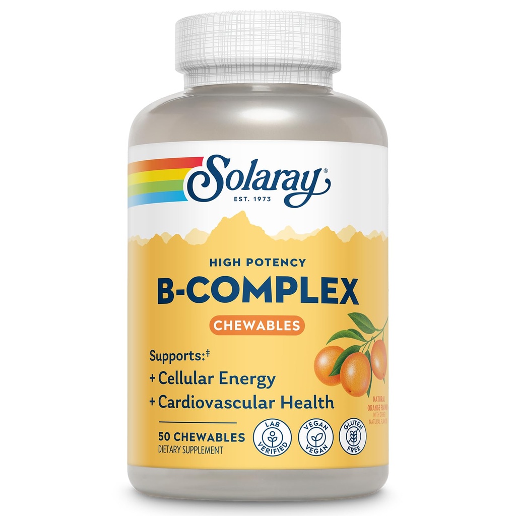 SOLARAY Vitamin B-Complex 250mg Doğal Orange Flavor | Sağlıklı Saç, Skin, Immune Function & Metabolism Support | Lab TY | 50 Chewables