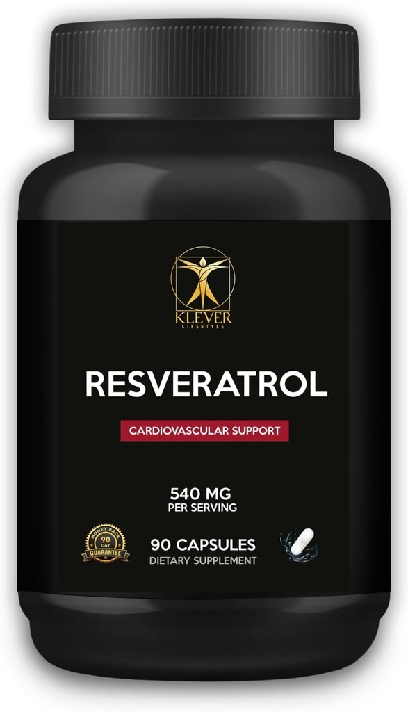 Klever Lifestyle | Resveratrol Antioksi Supplement | Destekler Immune Function, Longevity, Sağlıklı Aging | 90 Capsules | 540 mg per Service