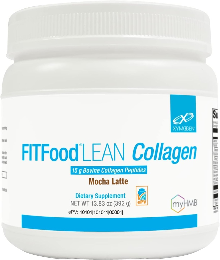 XYMOGEN FIT Food Lean Collagen - Bovine Peptides Powder with HMB + Vitamin D3-15g Collagen Protein to Support Muscle Recovery - Mocha Latte (13.83 oz)