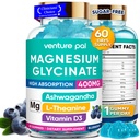 60 ημέρα προσφοράς Μαγνήσιο Γλυκινικό 400mg Gummies με Ashwagandha, L-Θεανίνη, CoQ10, βιταμίνη D3 & B6, χωρίς ζάχαρη Μαγνήσιο Gummies για ενήλικες & παιδιά, άγχος ανακούφιση, ύπνο & ηρεμία, Vegan, χωρίς γλουτένη