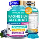 60 Day Supply Magnezyum Glycinate 400 mg Gummies with Ashwagandha, L-Theanine, CoQ10, Vitamin D3 & B6, Sugar Free Magnezyum Gummies for Yetişkinler & Kids, Stress Relief, Sleep & Calm, Vegan, Gluten Free