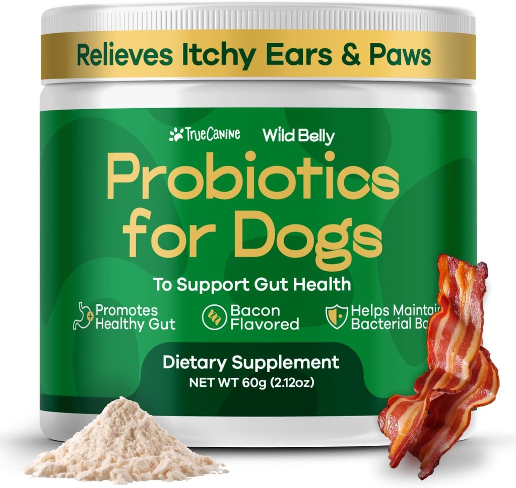 Dog Probiyotiks for Digestive Health - Probiyotik for Dogs Gut Health & Alerji Relief - Köpekler için Probiyotikler - Yeast, Itchy Skin ve Itchy Ears - Toz Alternative to Pet Chews - TrueCanine Wild Belly
