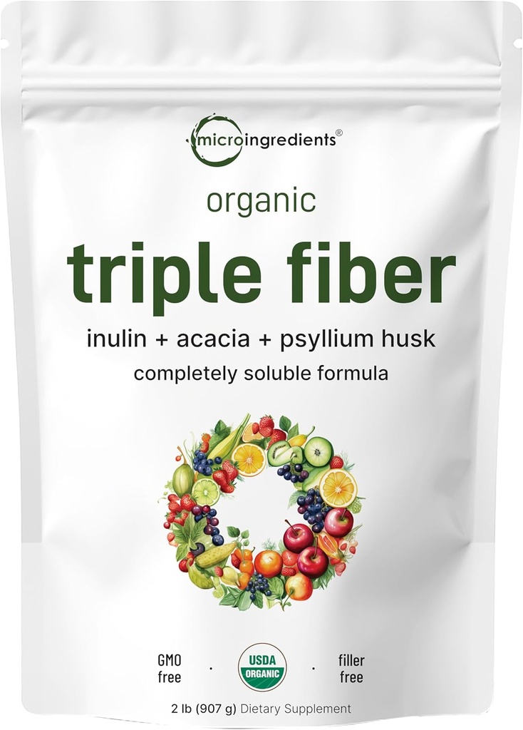Mikro Malzemeler Organik Triple Fiber Toz, 2lb | Doğal Prebiyotik Digestive & Gut Health | biyotik, Kolayca Digestible | Unflavored, Vegan