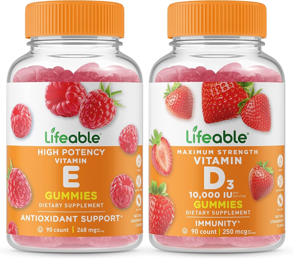 Lifeable Vitamin E + Vitamin D 10000 IU, Gummies Sche - Great Tasting, Vitamin Supplement, Gluten Free, GMO Free, Chewable Gummy Gummy