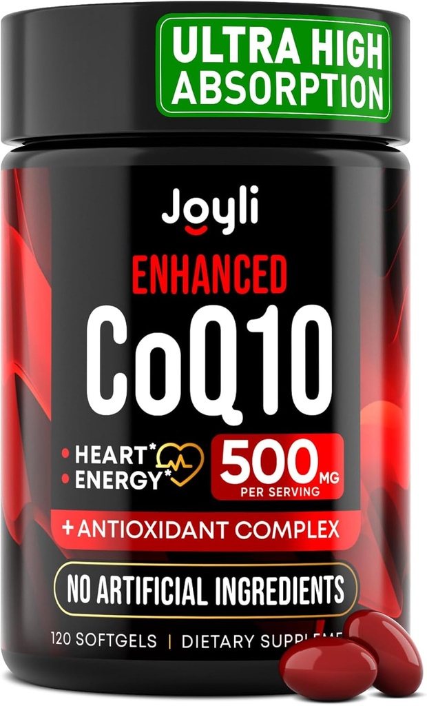 Yüksek Abhidrasyon CoQ10 500MG - Co Q 10 Supplement 120 Yumuşakgels for Heart Health &Energy Production - Coenzyme Q10 ile Geliştirilen CoQ10 Beslenme Supplements - Alternative to coq10 400 mg softgels