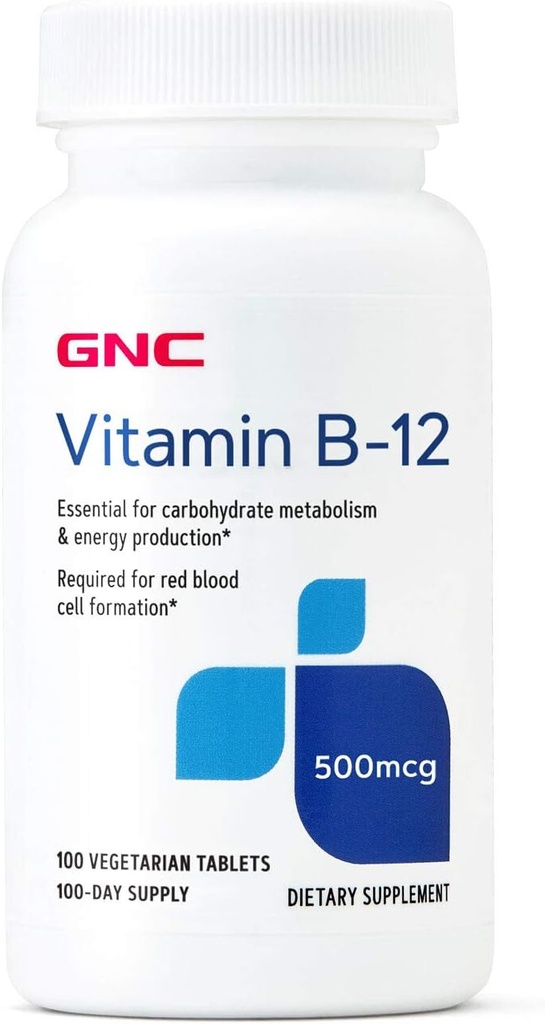 GNC Βιταμίνη B-12 500mcg, Υποστηρίζει την παραγωγή ενέργειας, 100 δισκία