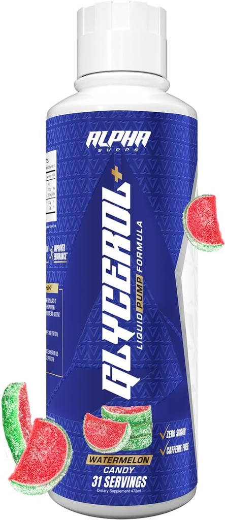 Alpha Supps Glycerol+ Liquid Pump Formula - Stim-Free Liquid Glycerol και Citrulline High-Performance Supplement for Enhanced Muscle Pumps, Hydration, & Endurance (31 Services, Watermelon Candy)