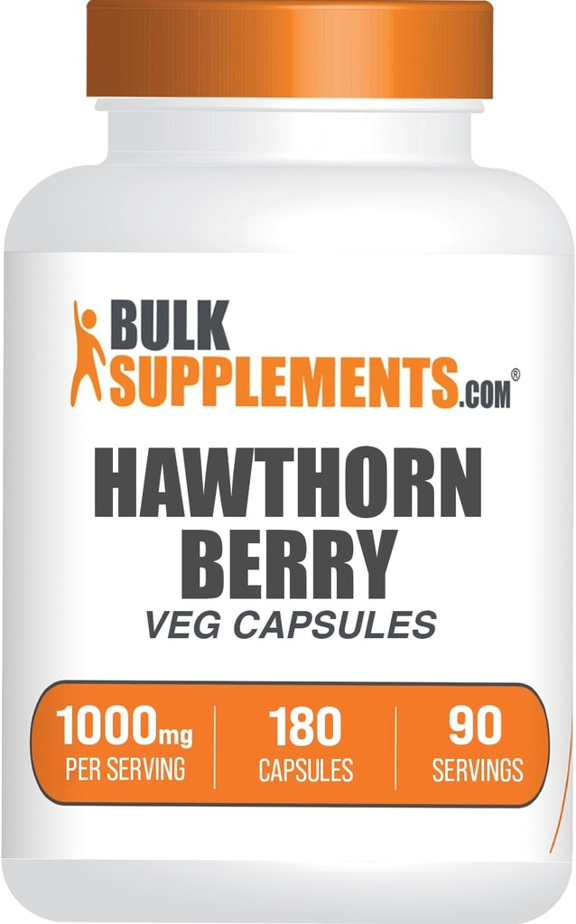 BulkSupplements.com Hawthorn Berry Capsules - Herbal Supplement, Hawthorn Berry Extract 1000 mg - Gluten Free, 2 Capsules per Service, 180 Count (Pack of 1)