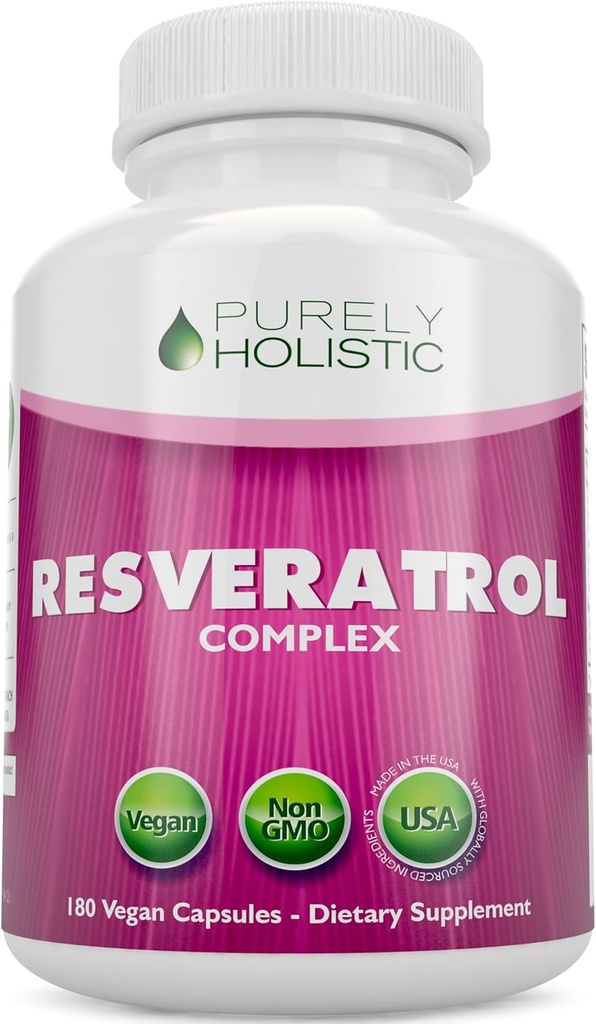 Safly Holistic Resveratrol 1450 mg, 90 Hizmet, C ve Polyol Kompleksi ile Trans-Resveratrol Antioksi Supplement, 180 Vegan Capsules