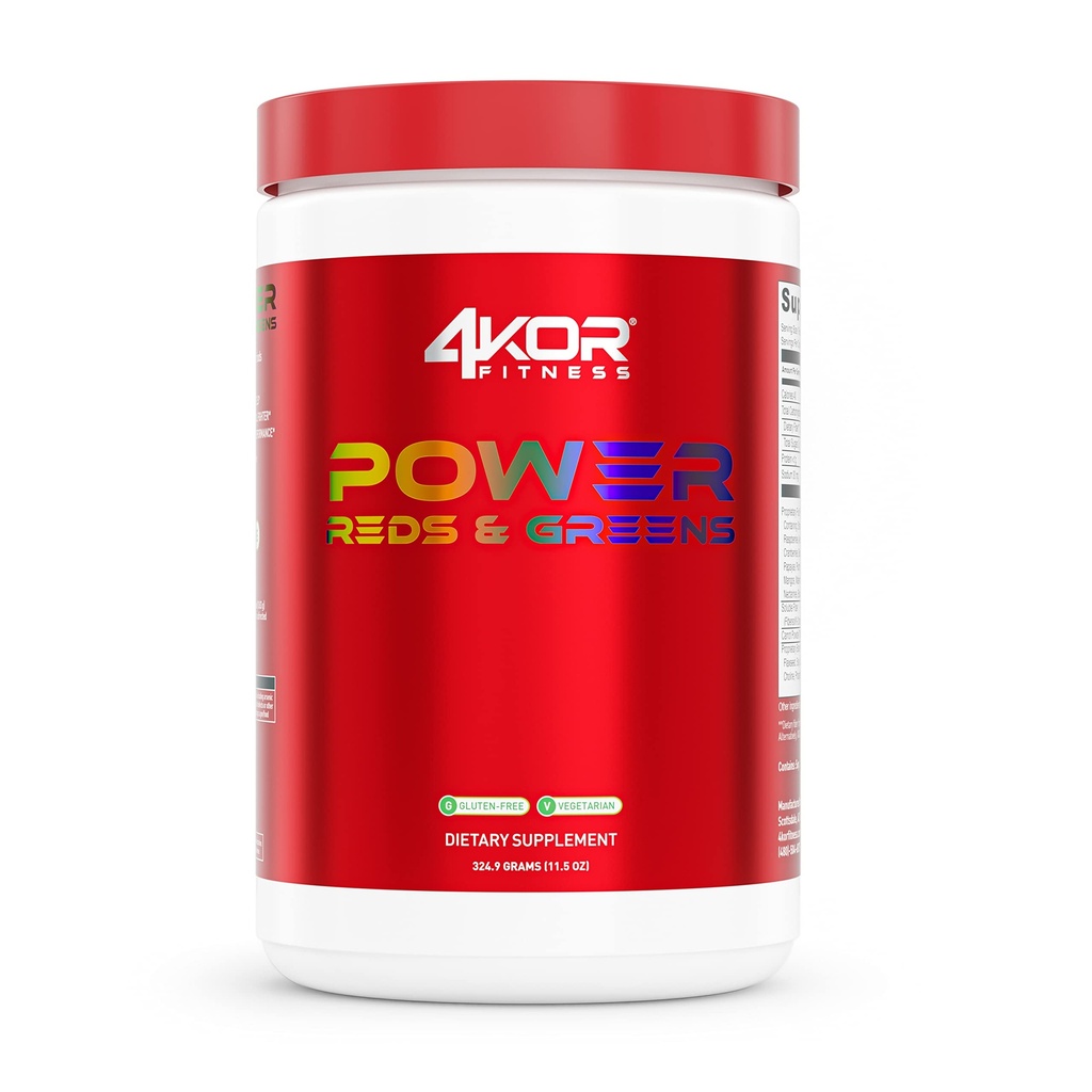4KOR Fitness Power Reds & Greens: Antioksi-Rich Superfoods, Gluten-Free and Vegetarian, 30 Servisler (1 Şişe)