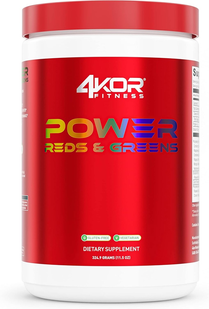 4KOR Fitness Power Reds & Greens: Antioksi-Rich Superfoods, Gluten-Free and Vegetarian, 30 Servisler (1 Şişe)