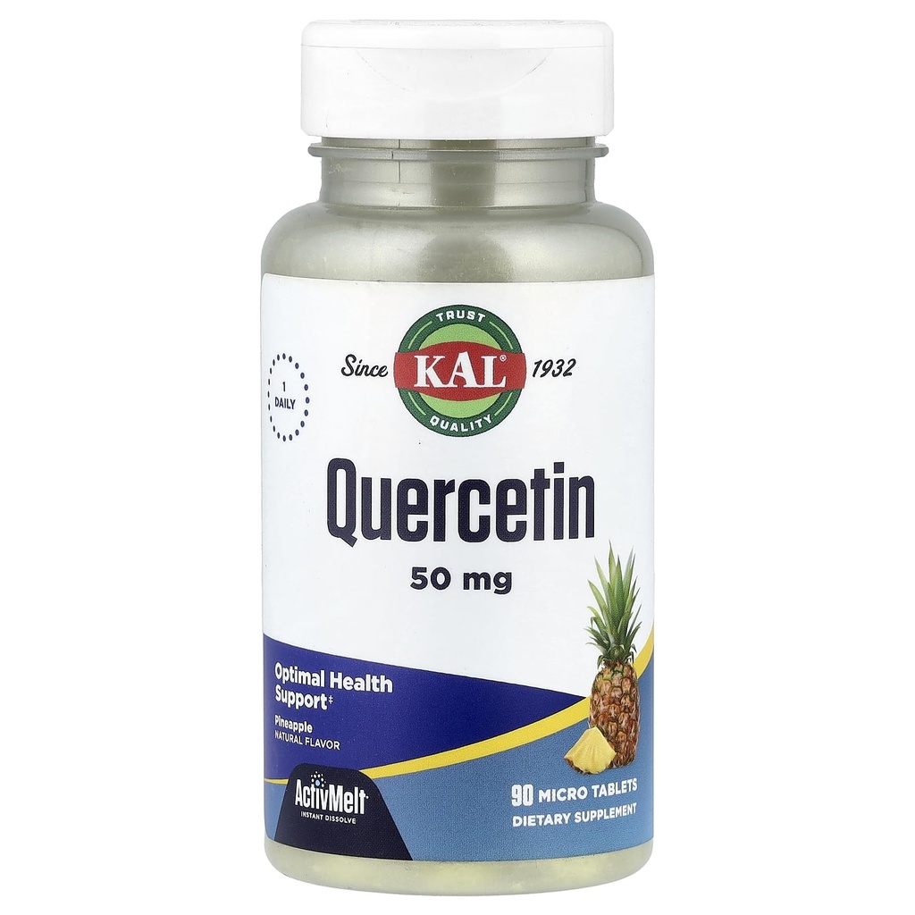 KAL Quercetin ActivMelt, Optimal Health and Wellness Support Supplement, Bioflavonoids, Natural Pineapple Flavor, 90 Servings, 90 Instant Dissolve Micro Tablets