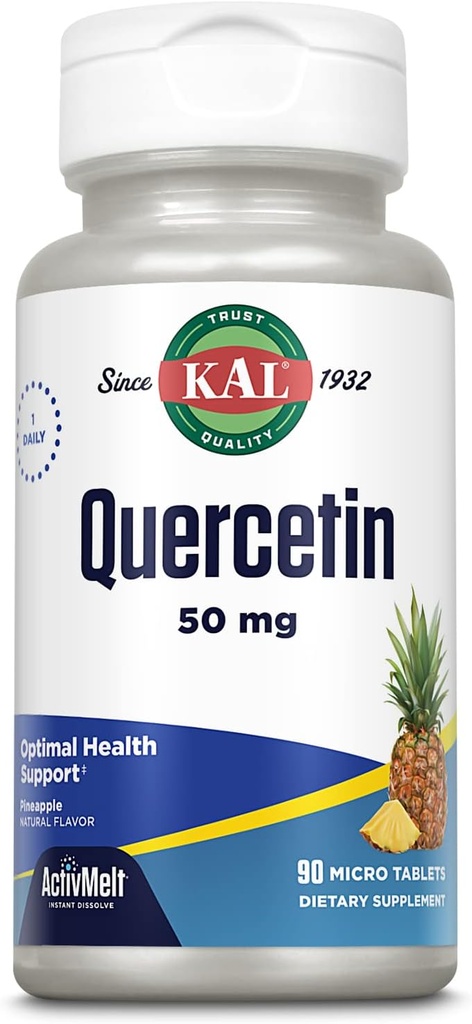 KAL Quercetin ActivMelt, Optimal Sağlık ve Sağlık Desteği Tamam, Bioflavonoyak, Natural Pineapple Flavor, 90 Hizmet, 90 Instant Dissolve Micro Tablets