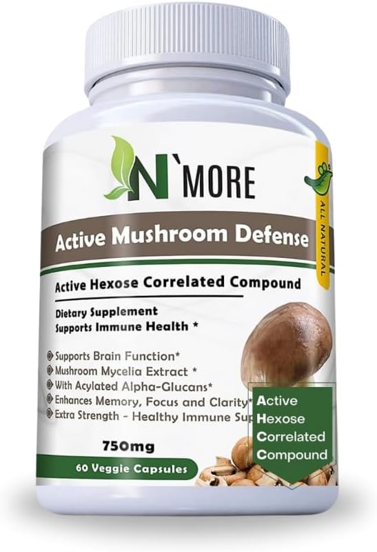 N' MORE Six Active Mushroom Defense Diyetary Supplement Supports Immune Health 60 Veggie Capsules 750 mg