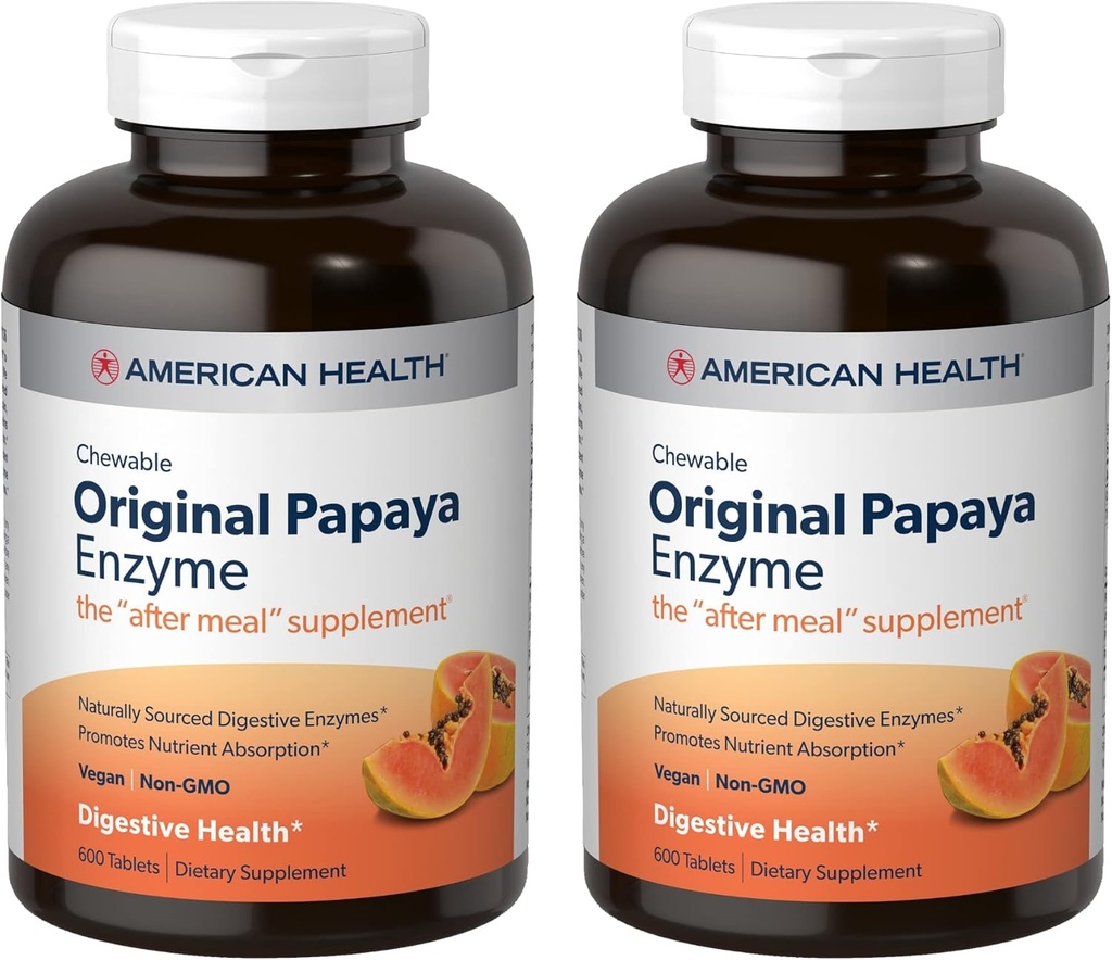 American Health Original Papaya Enzyme - 600 Μασώμενα δισκία, Συσκευασία των 2 - Το συμπλήρωμα μετά το γεύμα - Μη ΓΤΟ, Vegan - 400 Σύνολο εξυπηρετήσεων