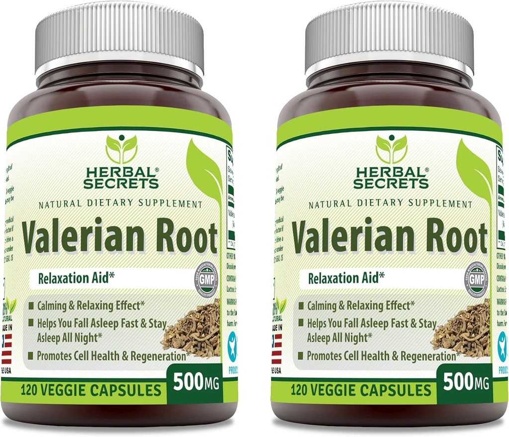Herbal Sırları Valerian Root 500 Mg Supplement | Veggie Capsules | Non-GMO | Gluten-Free | Made in USA (2 Pack, 120 Count)