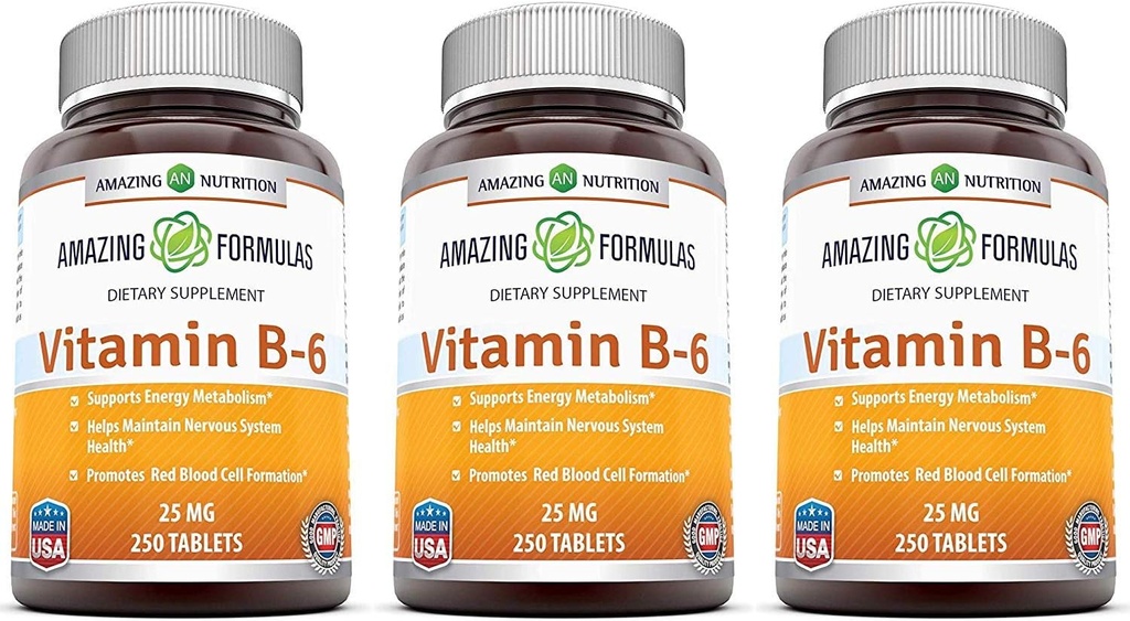 Amazing Formulas Vitamin B6 Pyridoksie 25mg 250 Tablet Tamam | Non-GMO | Gluten Free | Made in USA (3 Pack)