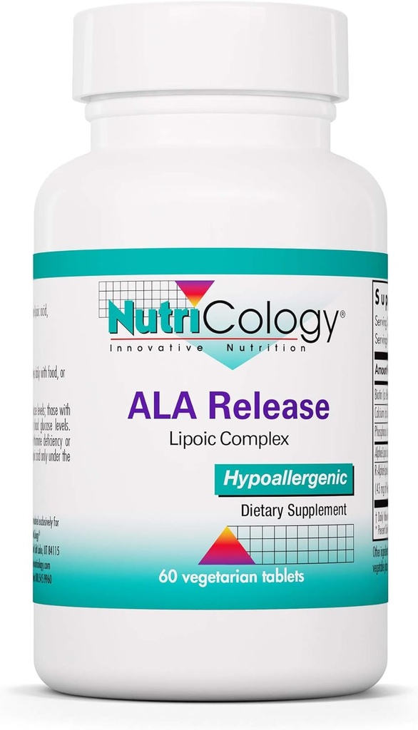 Nutricology ALA Yayın - Alfa-Lipoic Asit Kompleksi, R-Alpha-Lipoic, Biotin, Kalsiyum, Beslenme Tamamı, Vejetaryen Tabletler - 60 Sayı Kont