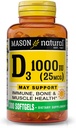 MASON ΦΥΣΙΚΗ Βιταμίνη D3 25 mcg (1000 IU), Υποστηρίζει τη συνολική υγεία, ενισχύει τα οστά και τους μυς, από ιχθυέλαιο, 300 Softgels