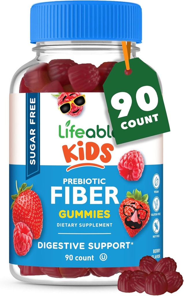 Lifeable Sugar Free Prebiyotik Kids Fiber Gummies | Çocuklar için 4g Fiber | Great Tasting Vegetarian Fiber Supplements for Kids | For Digestive Health | Fiber Gummies for Kids | 90 Probiyotiks Gummies