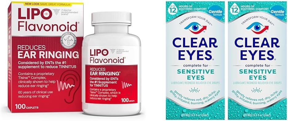 Lipo-Flavono Tinnitus Relief Ear Health Vitamins 100 Caplets & Clear Hassas Gözlere Göz Ölüyor