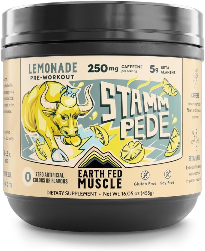 Dünya Fed Kas Stammpede Pre Workout Toz, Lemonade Flavor, 250 mg Caffeine Toz, 5g Beta Alanine, Citrulline, Taurine & Tyrosine, Gluten & Sugar Free Pre Workout, Keto Friendly, 26 Servisler