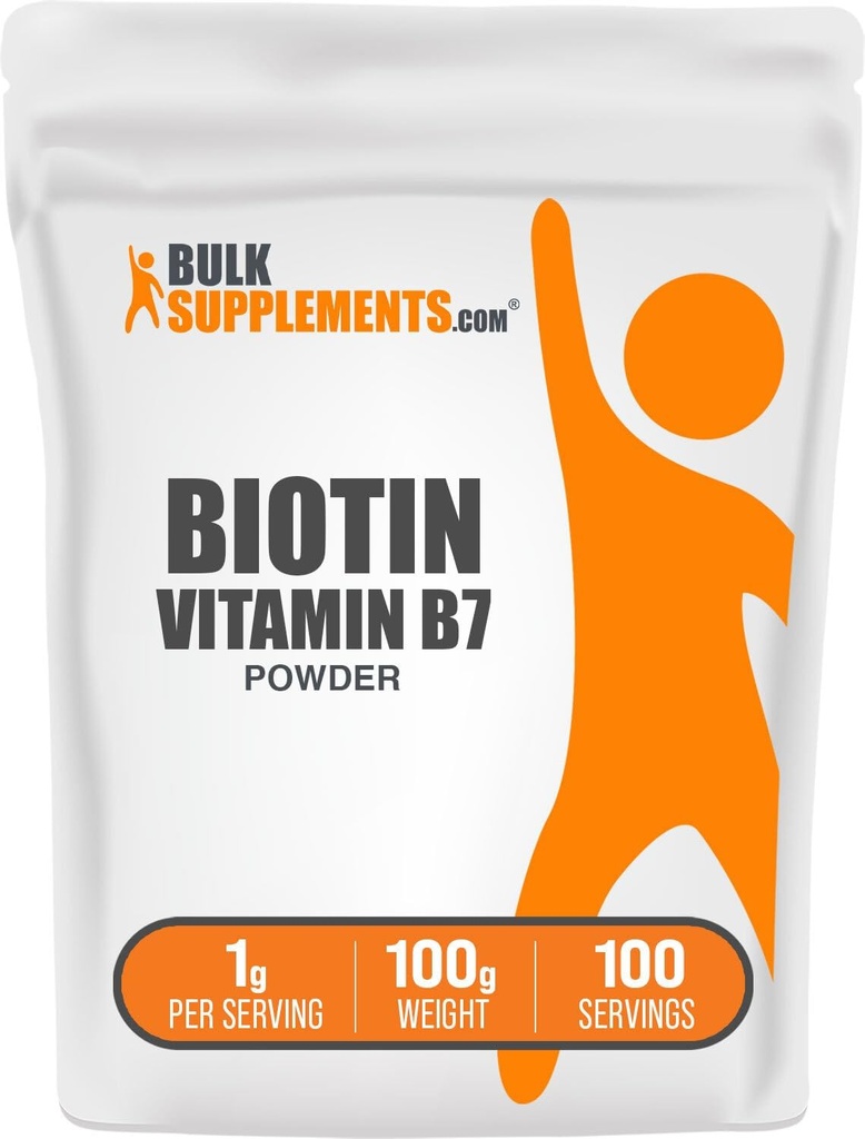 BulkSupplements.com Biotin 1000006 Toz - B7 Vitamini, Saçlar, Cilt ve Çiçekler - Gluten Ücretsiz, Hizmet Için 1g (10 mg Biotin), 100g (3.5 oz) (Pazar 1)