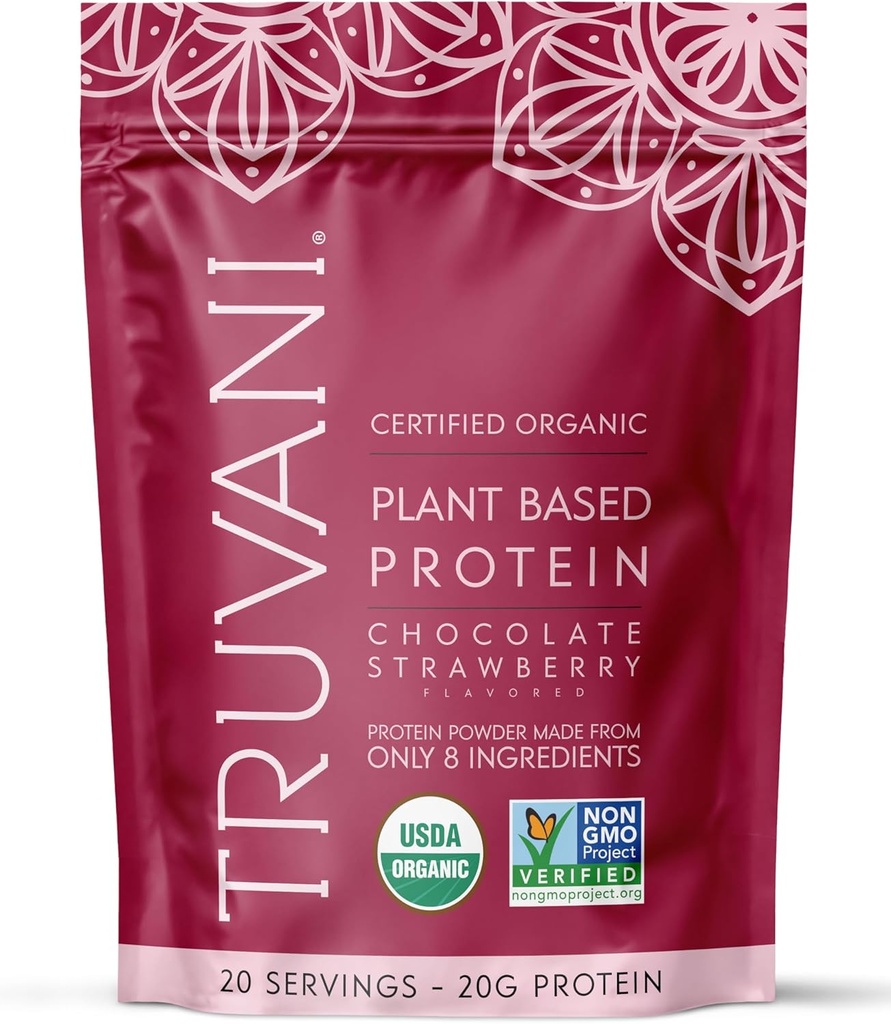 Truvani Vegan Pea Protein Toz | Chocolate Strawberry | 20g Organik Plant Temel Protein | 20 Servisler | Keto | Gluten & Dairy Free | Low Carb | Ek Olmayan Şeker