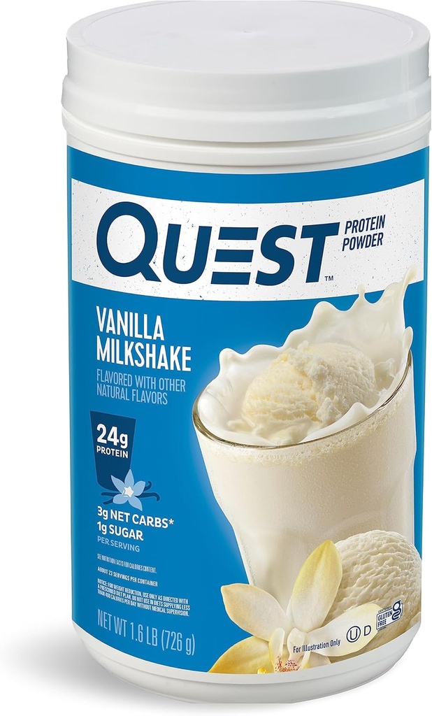 Quest Διατροφή Vanilla Milkshake πρωτεΐνη σκόνη, 24g πρωτεΐνης, 1g ζάχαρης, χαμηλή υδατάνθρακες, χωρίς γλουτένη, 1.6 Πάουντ, 23 μερίδες