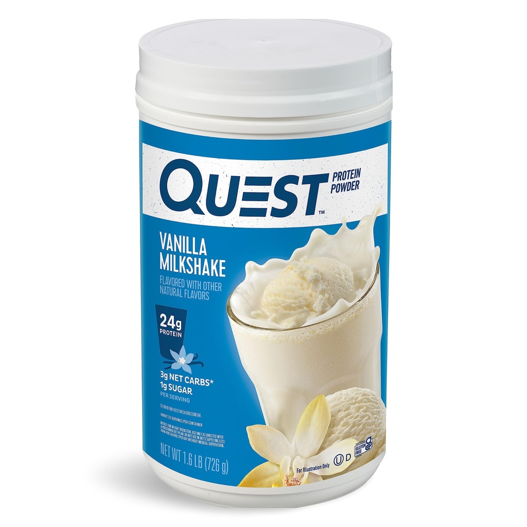 Quest Nutrition Vanilla Milkshake protein Toz, 24g of Protein, 1g of Sugar, Low Carb, Gluten Free, 1.6 Pound, 23 hizmetkar