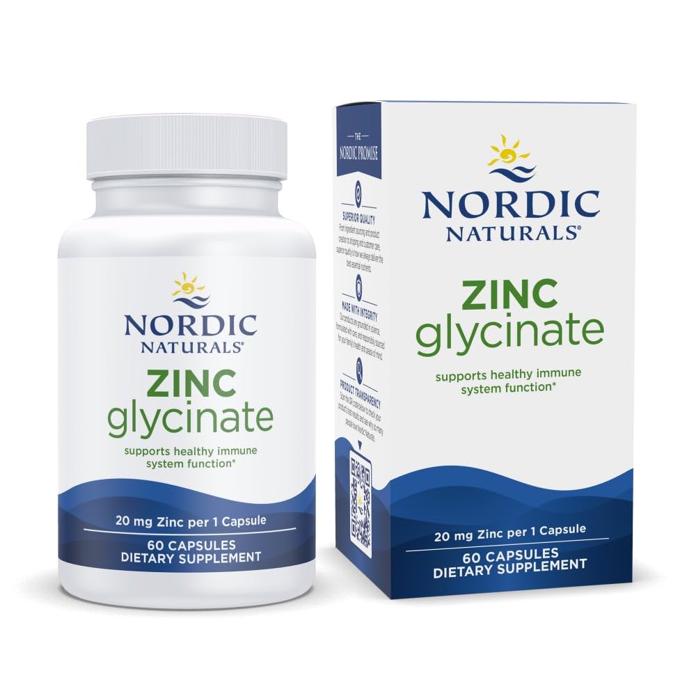 Nordic Naturals Bora Glycinate - 60 Capsules - 20 mg Yüksek derecede Absorbable çinko Glycinate - Optimal Wellness - Non-GMO, Gluten Free, Vegan - 60 Hizmet