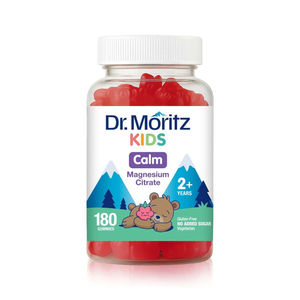 DR. MORITZ Sugar-Free Calmies for Kids and Yetişkinler - Non-G MagnezyumMO Citrate Gummies - Raspberry Flavor - 1-Pack (180 Kont)
