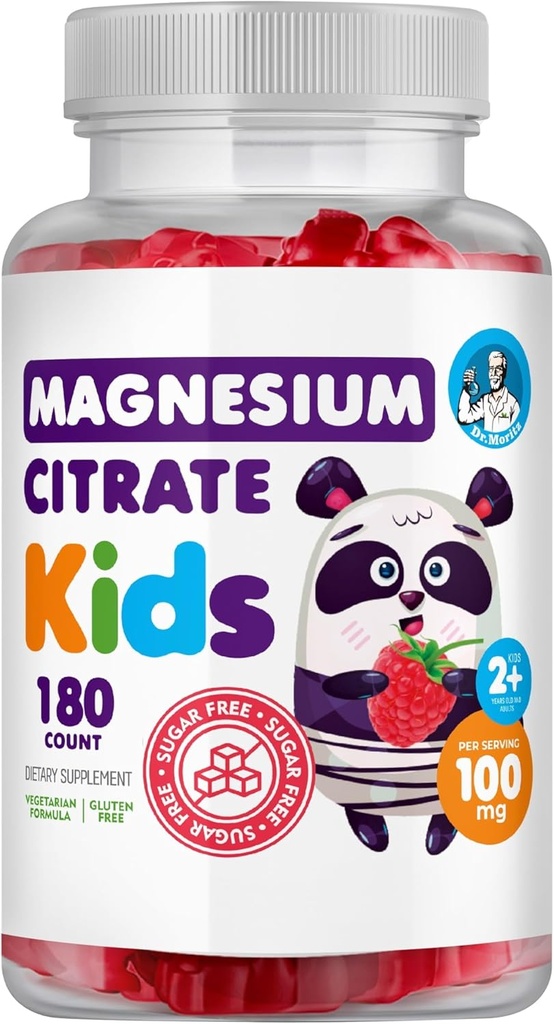 DR. MORITZ Sugar-Free Calmies for Kids and Yetişkinler - Non-G MagnezyumMO Citrate Gummies - Raspberry Flavor - 1-Pack (180 Kont)