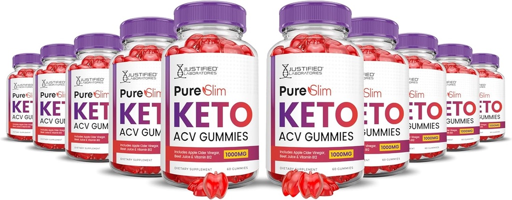 (10 Pack) Pure Slim Keto ACV Gummies Advanced Formula 1000MG PureSlim Keto Gummies Apple Cider Vinegar Formula B12 Vegan Non GMO 600 Gummys