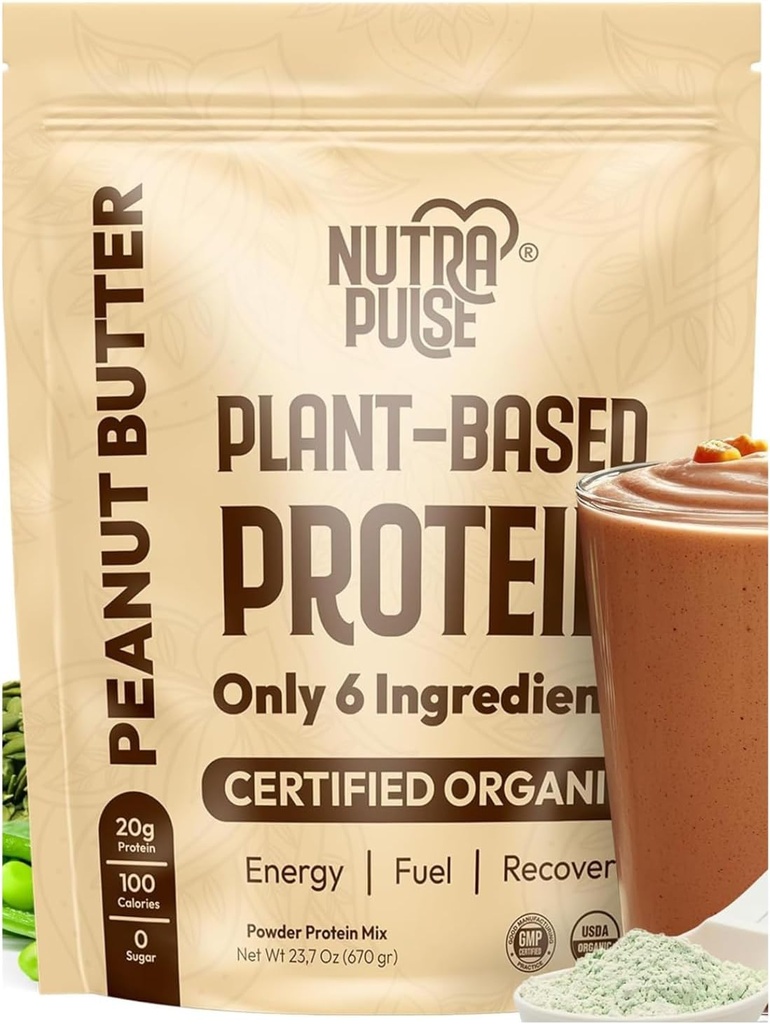 Organik Vegan Protein Tozu – Peanut Butter Flavor, Plant-Based, Gluten-Free, Non-GMO, Soy-Free, 20g Protein Per Hizmeti, Smoothies, Shakes, Baking, Cooking (1 Pack, 20 Hizmet)