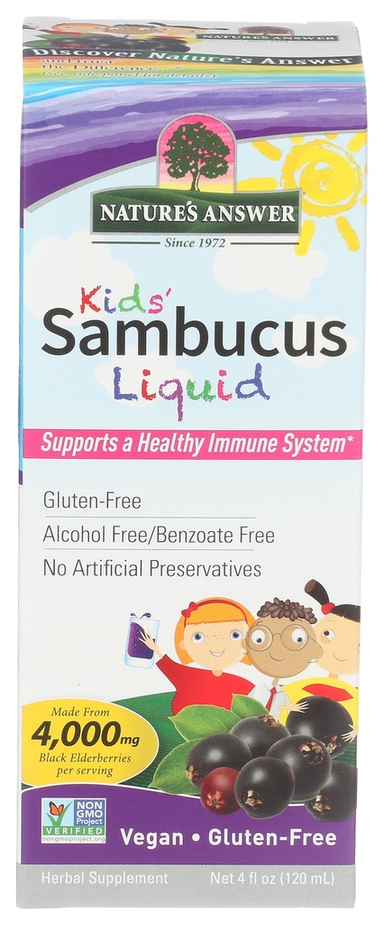 Nature's Answer Bio available Sambucus Kids Formula | 4-Fluid Ounces | Kosher Sertifikalı Organik Yaşlı Syrup | Great Taste & Gluten-Free | Diyetary Supplement | No Yapay Preservatives (Pack 1)