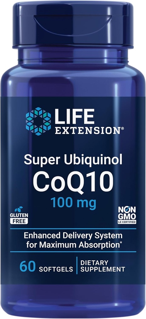 Επέκταση ζωής Super Ubiquinol CoQ10, συμπλήρωμα υγείας καρδιάς, Cell Energy, οξειδωτική άμυνα στρες, μέγιστη απορρόφηση, 100 mg, μη-GMO, χωρίς γλουτένη, 60 softgels