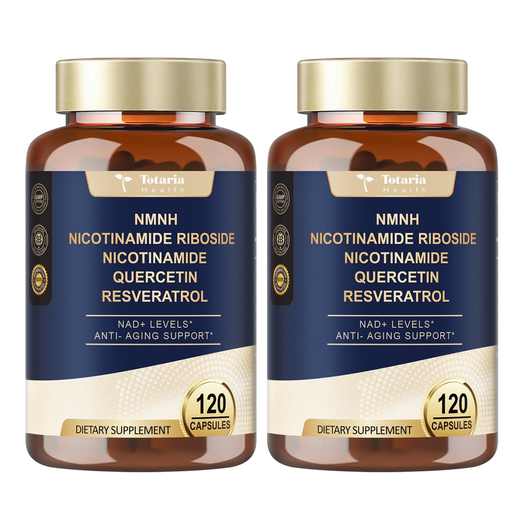 Totaria NMNH (Dihidrinamid Mononüotid), NMNH Supplement w/Niacinamid (Vitamin B3), Quercetin, Trans-Resveratrol, Support NAD+, Anti-Aging, Skin Hücre Sağlığı ve Enerji, 240