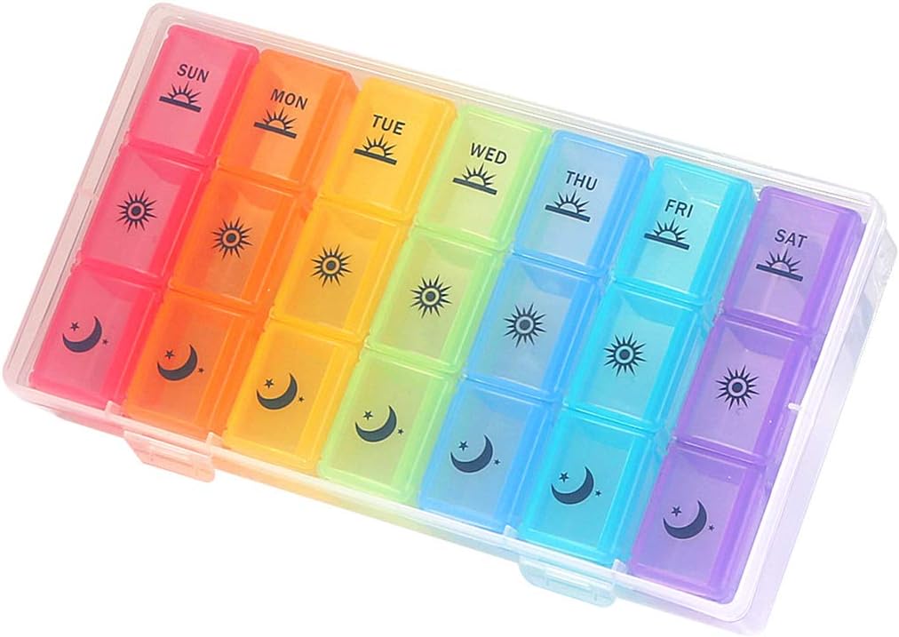 Weekly Pill Organizer,3-Times-A-Day 7 Day Pill Box Μεγάλα Διαμερίσματα Moisture-Proof Pill Υπόθεση Φαρμακευτική Υπενθύμιση Φορητό Travel Container για Βιταμίνες Fish Oil Διαμερίσματα Συμπληρώματα