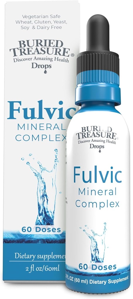 Θαμμένος θησαυρός Fulvic Mineral Drops – 295mg Trace Minerals, Ionic Fulvic Acid Supplement for Hydration, Energy & Electrolyte Support, Vegan, Non-GMO, 2 fl oz Liquid Drops