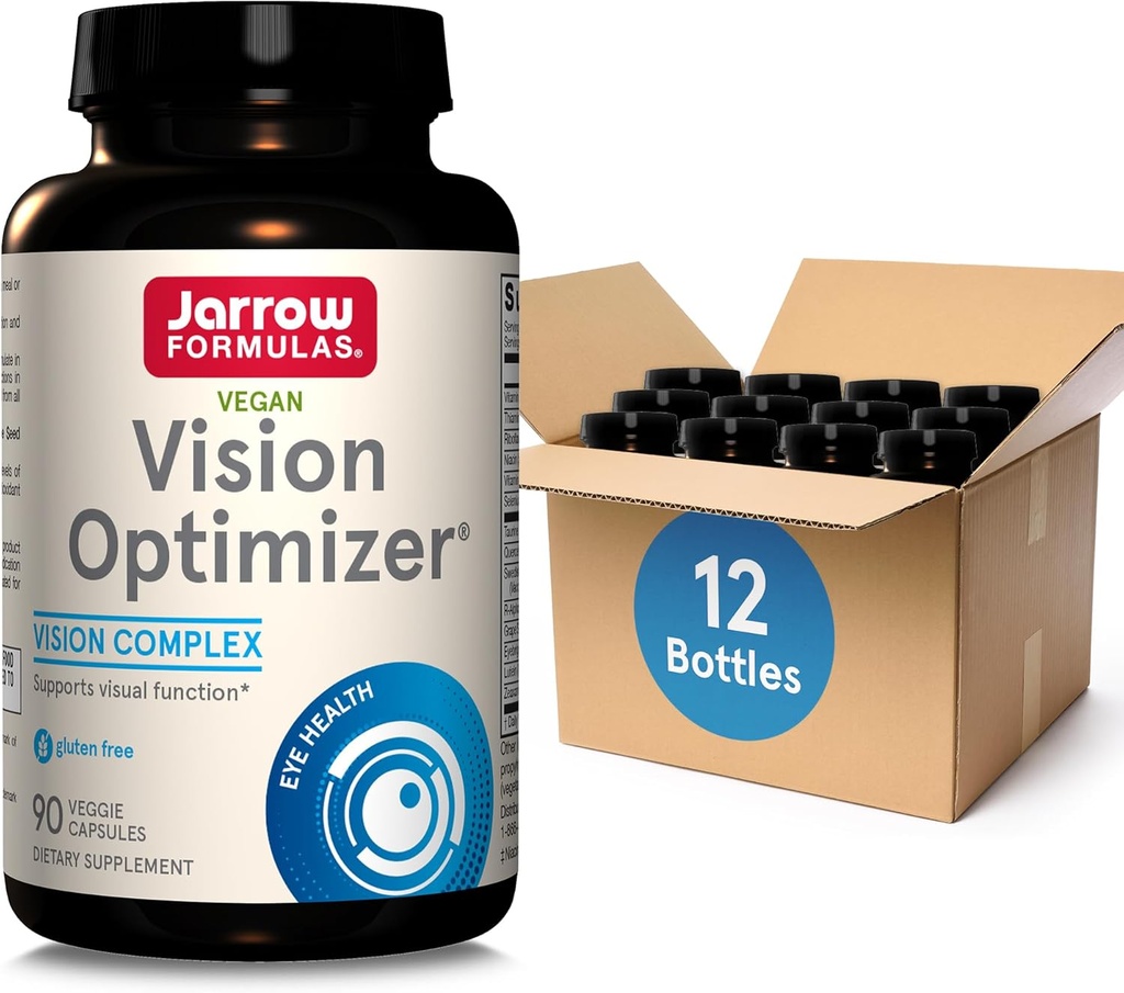 Jarrow Formulas Vision Optimizer Veggie Caps-90 Count - Eye Supplement-Dietary Supplement-with Grape Seed Extract,Lutein & Zeaxanthin,Quercetin & More-Non-GMO-Gluten Free,Pack of 12