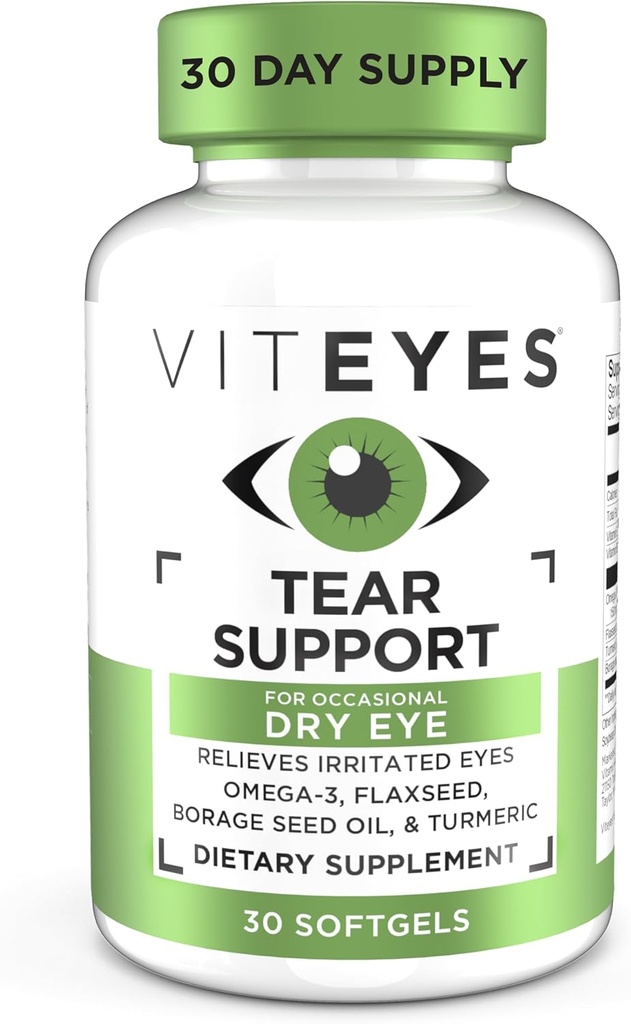 Viteyes Tear Support Eye Soothing Blend, Occasional Kuru Eye Supplement, No Eye Drops, Redness Relief, Eye Vitamin, Antialance Support for Itchy Eyes, Omega-3 Fish Oil, 30 Softgels