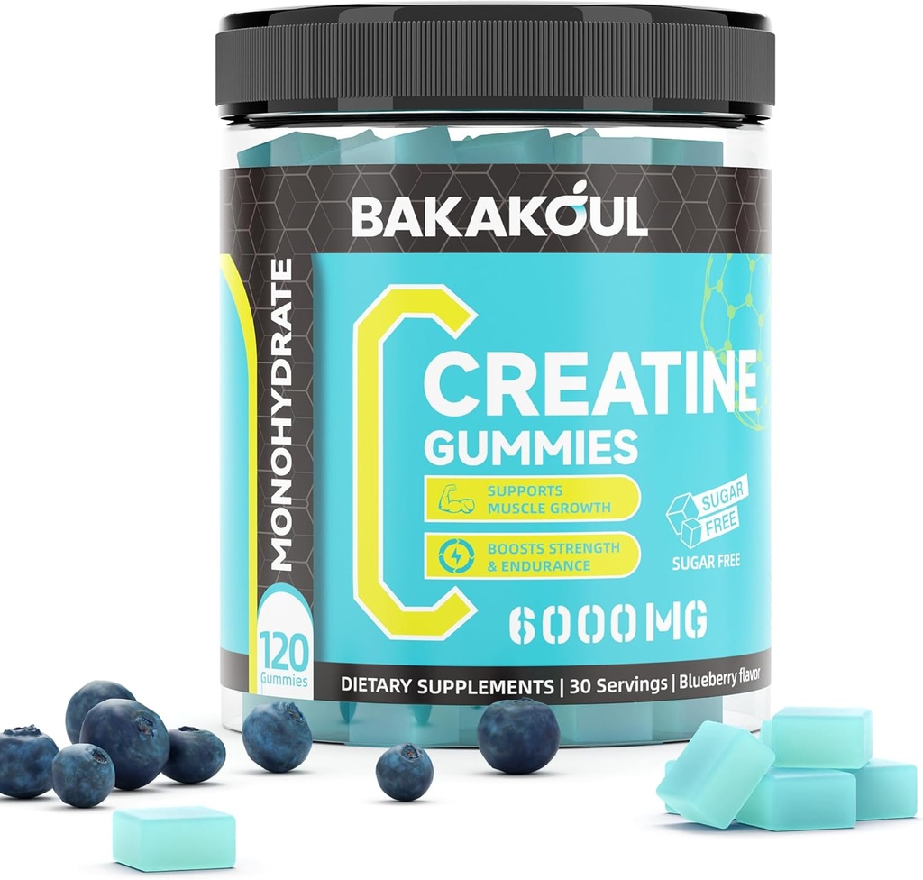 Μονοένυδρη κρεατίνη Gummies για άνδρες & γυναίκες - 120 Gummies χωρίς ζάχαρη με γλυκινικό μαγνήσιο, L-Θρεονικό, L-Ταυρίνη + βιταμίνη Β12 για την υποστήριξη των μυών, Energy Boost, 1 συσκευασία