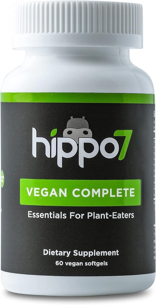 Hippo7 Vegan Multivitamin B12, Vitamin D, Omega-3 DHA+EPA, Kalsiyum, Iodine, çinko & Iron. (1 Şişe, 60 Yumuşakgels)