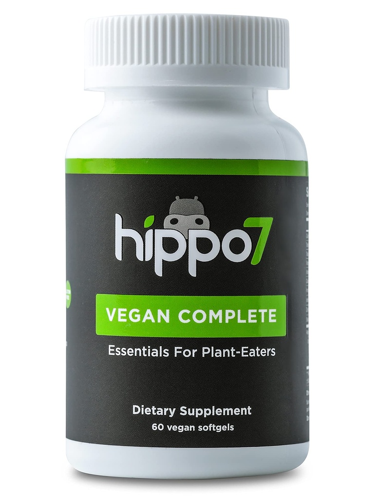 Hippo7 Vegan Multivitamin B12, Vitamin D, Omega-3 DHA+EPA, Kalsiyum, Iodine, çinko & Iron. (1 Şişe, 60 Yumuşakgels)